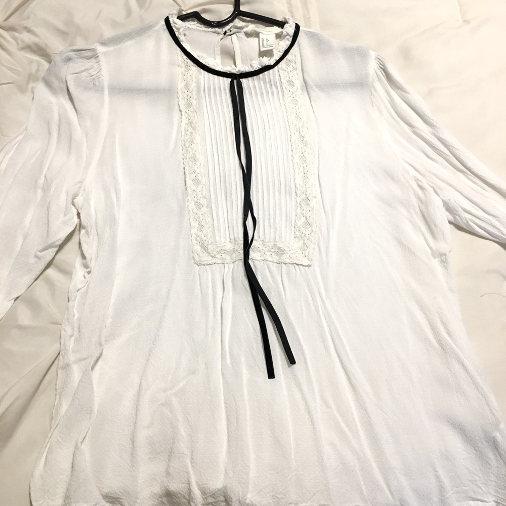 Elegant White Blouse with Black Trim